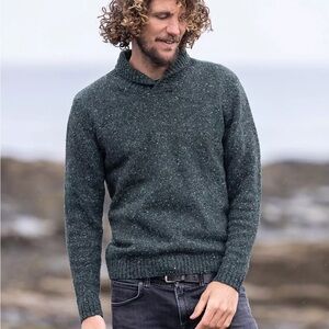 Celtic & Co Donegal Shawl Collar Wool Jumper, Grey Slate